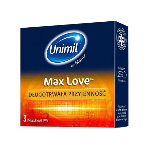  Unimil Max Love, prezerwatywy z żelem opóźniającym moment wytrysku, 3 szt. - zdjęcie produktu