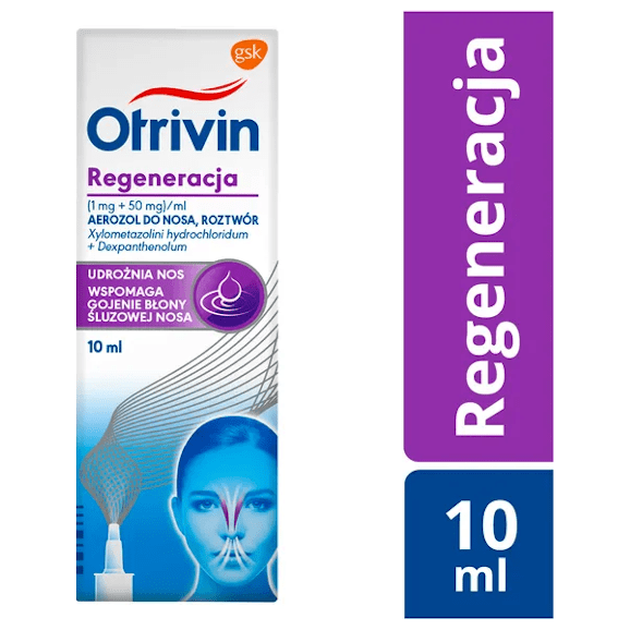 Otrivin Regeneracja, 1 mg+50 mg/ml, aerozol do nosa, 10 ml - zdjęcie produktu