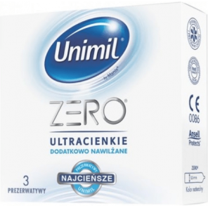 Unimil Zero, prezerwatywy dodatkowo nawilżane, ultracienkie, 3 szt.