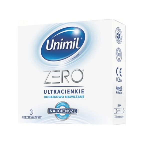 Unimil Zero, prezerwatywy dodatkowo nawilżane, ultracienkie, 3 szt. - zdjęcie produktu