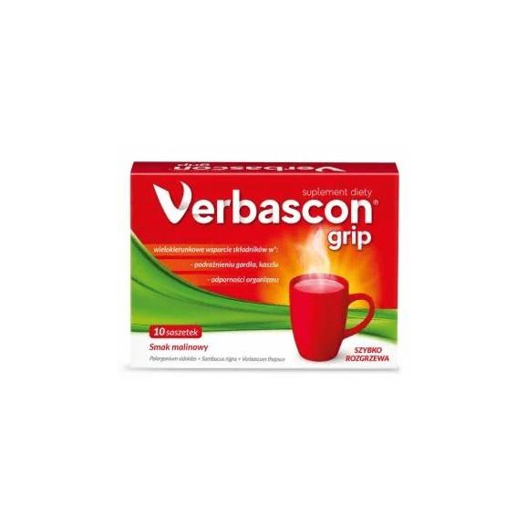 Verbascon Grip, smak malinowy, 10 sasz. - zdjęcie produktu