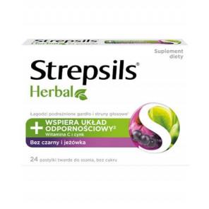 Strepsils Herbal, tabletki do ssania bez cukru, smak czarnego bzu i jeżówki, 24 szt. - zdjęcie produktu