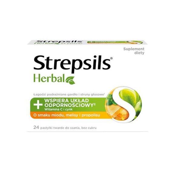 Strepsils Herbal, tabletki do ssania bez cukru, smak miodu, melisy i propolisu, 24 szt. - zdjęcie produktu