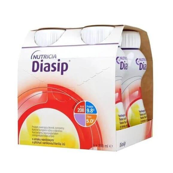 Diasip, preparat odżywczy dla diabetyków, smak waniliowy, 4 x 200 ml - zdjęcie produktu