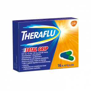 Theraflu Total Grip, 500 mg + 6,1 mg + 100 mg, kapsułki twarde, 16 szt. - zdjęcie produktu