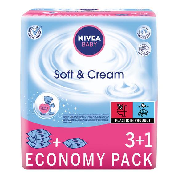 Nivea BABY Soft & Cream, chusteczki nawilżane, 4 x 63 szt. - zdjęcie produktu