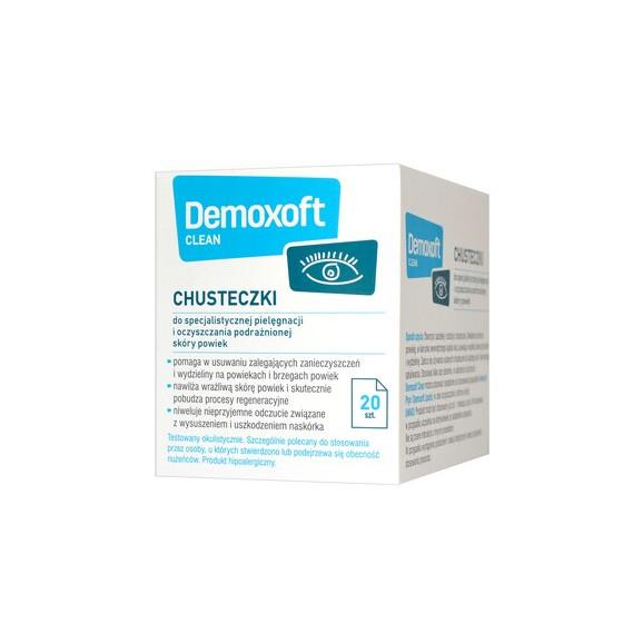 Demoxoft Clean, chusteczki do pielęgnacji podrażnionej skóry powiek, 20 szt. - zdjęcie produktu