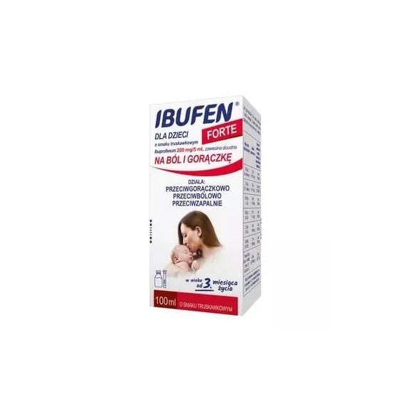 Ibufen dla dzieci forte o smaku truskawkowym, (200mg/5ml), zawiesina doustna, 100 ml - zdjęcie produktu