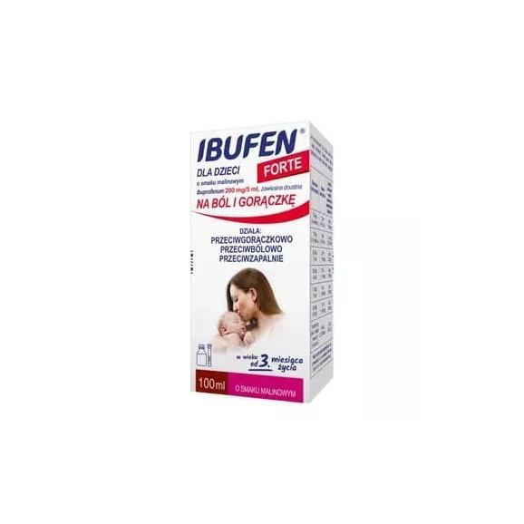Ibufen dla dzieci FORTE o smaku malinowym, 200 mg/5 ml, zawiesina doustna, 100 ml - zdjęcie produktu