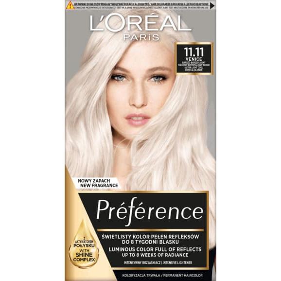 Farba do włosów L’Oréal Paris Preference, 11.11 Venice BARDZO BARDZO JASNY CHŁODNY KRYSZTAŁOWY BLOND, 1 szt. - zdjęcie produktu
