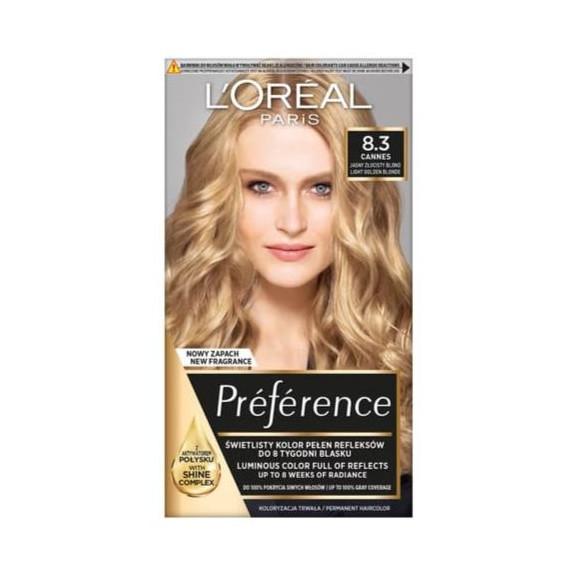 Farba do włosów L’Oréal Paris Preference, 8.3 Cannes JASNY ZŁOCISTY BLOND, 1 szt. - zdjęcie produktu