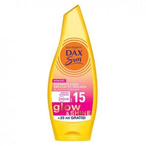 DAX Sun, rozświetlająca emulsja do opalania SPF15, z drobinkami, 175 ml - zdjęcie produktu
