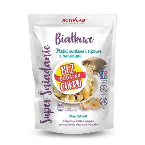 Activlab Super Śniadanie, płatki owsiane i ryżowe z bananami, 300 g Activlab Super Śniadanie, płatki owsiane i ryżowe z bananami, 300 g - zdjęcie produktu