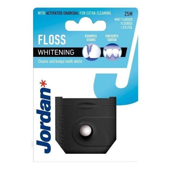 Jordan Floss WHITENING, wybielająca nić dentystyczna z fluorem o smaku mięty, 25 m - zdjęcie produktu