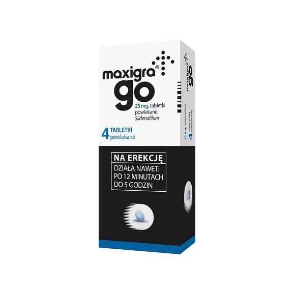 Maxigra Go, 25 mg, tabletki powlekane, 4 szt. Maxigra Go, 25 mg, tabletki powlekane, 4 szt. - zdjęcie produktu