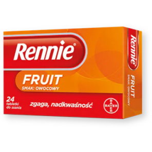 Rennie Fruit, 680 mg + 80 mg, tabletki do ssania, smak owocowy, 24 szt. - zdjęcie produktu