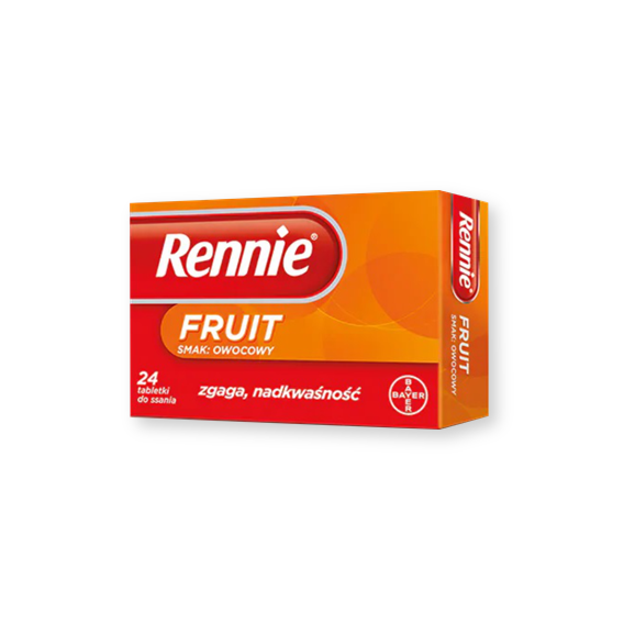 Rennie Fruit, 680 mg + 80 mg, tabletki do ssania, smak owocowy, 24 szt. - zdjęcie produktu