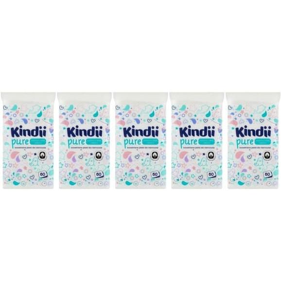 Cleanic Kindii, Pure, bawełniane płatki kosmetyczne dla niemowląt, pakiet 5x 60 szt. - zdjęcie produktu