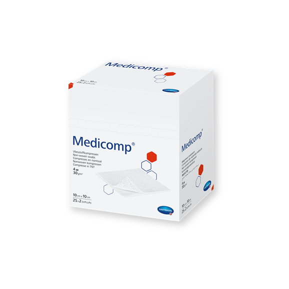 Kompres włóknisty jałowy Medicomp, 4 warstwowe, 10 cm x 10 cm, 50 szt. - zdjęcie produktu