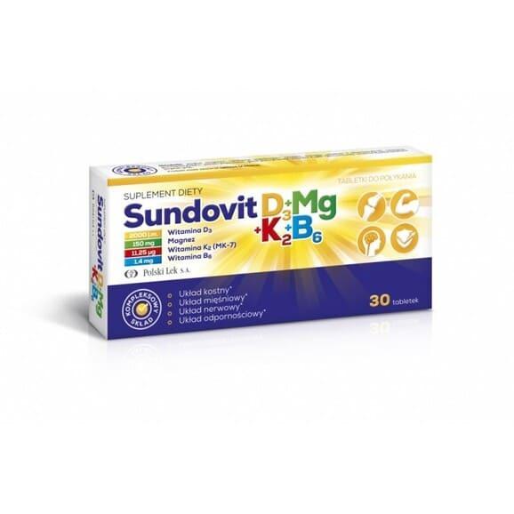 Sundovit D3+Mg+K2+B6, tabletki, 30 szt. Sundovit D3+Mg+K2+B6, tabletki, 30 szt. - zdjęcie produktu