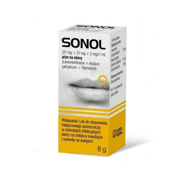 Sonol (21 mg + 21 mg + 2 mg)/ ml, płyn na opryszczkę, 8 g - zdjęcie produktu
