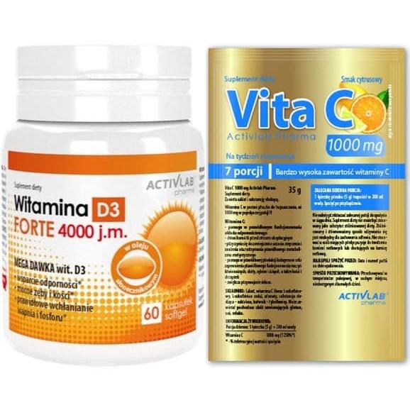 Zestaw Activlab Pharma, Witamina D3 Forte 4000 j.m., kapsułki, 60 szt. + Vita C 1000 mg, saszetki, 35 g, 1 szt. - zdjęcie produktu