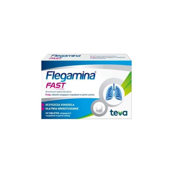 Flegamina Fast, tabletki ulegające rozpadowi w jamie ustnej, 20 szt. - zdjęcie produktu