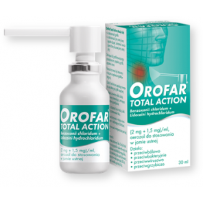 Orofar Total Action, 2 mg+1,5 mg/ml, aerozol do stosowania w jamie ustnej, 30 ml - zdjęcie produktu