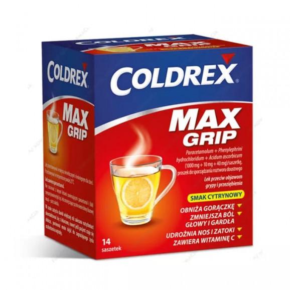 Coldrex MaxGrip, lek przeciw objawom grypy i przeziębienia, smak cytrynowy, saszetki, 14 szt. - zdjęcie produktu