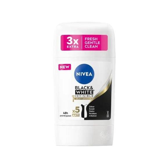 Nivea Black&White Invisible Silky Smooth, antyperspirant w sztyfcie dla kobiet, 50 ml - zdjęcie produktu