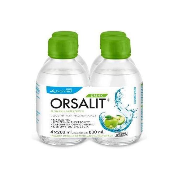 Orsalit Drink, nawadniający płyn doustny, smak jabłkowy, 4 x 200 ml - zdjęcie produktu