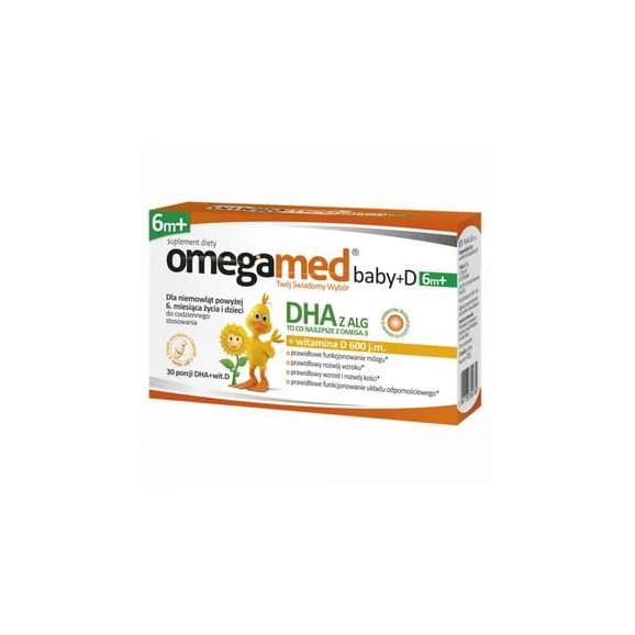 Omegamed Baby+D, DHA + witamina D, od 6 miesiąca, kapsułki twist-off, 30 szt. - zdjęcie produktu