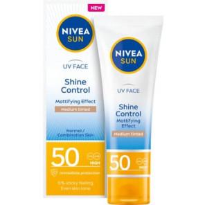 Nivea Sun UV Face Shine Control, matujący krem do twarzy z wysoką ochroną, SPF 50, 50 ml - zdjęcie produktu