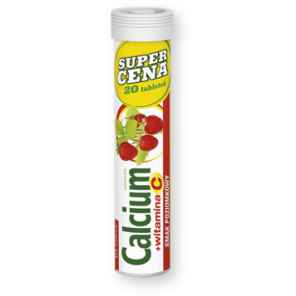 Calcium + witamina C, tabletki musujące o smaku poziomkowym, 20 szt. - zdjęcie produktu