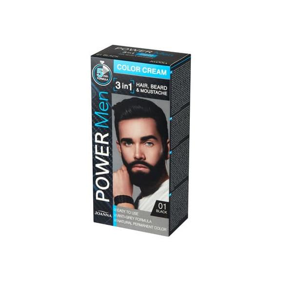 Joanna Power Men 3w1, farba do włosów, brody i wąsów, 01 black, 1 szt. - zdjęcie produktu