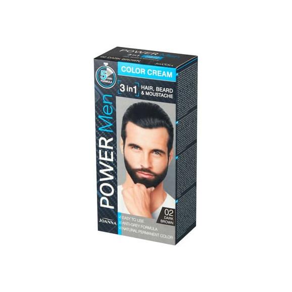 Joanna Power Men 3w1, farba do włosów, brody i wąsów, 02 dark brown, 1 szt. - zdjęcie produktu