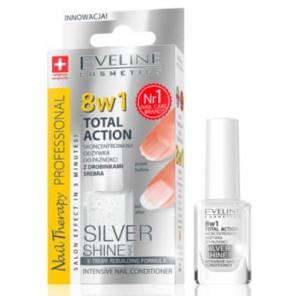 Eveline Cosmetics Nail Therapy Professional 8w1 Total Action Silver Shine, odżywka do paznokci z drobinkami srebra, 12 ml - zdjęcie produktu