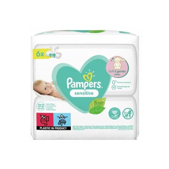 Pampers Sensitive, chusteczki nawilżane dla dzieci i niemowląt, 6 x 52 szt. - zdjęcie produktu
