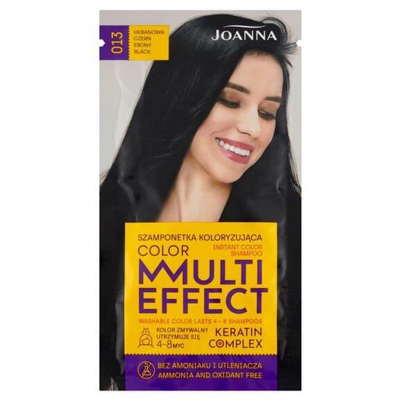 Joanna Multi Effect Keratin Complex Color Instant Color Shampoo, szamponetka koloryzująca 013 hebanowa czerń, 35 g - zdjęcie produktu