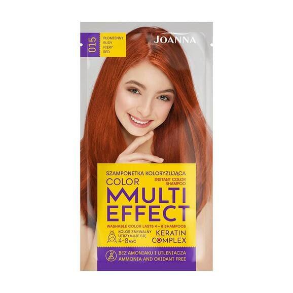 Joanna Multi Effect Keratin Complex Color Instant Color Shampoo, szamponetka koloryzująca 015 Płomienny rudy, 35 g - zdjęcie produktu