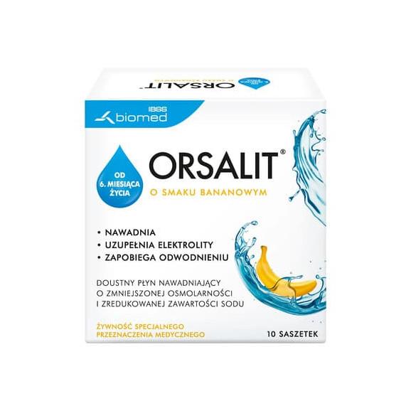 Orsalit, nawadniający płyn doustny dla dzieci od 6 miesiąca, smak bananowy, saszetki, 10 szt. - zdjęcie produktu