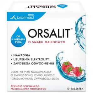 Orsalit, nawadniający płyn doustny dla dzieci od 6 miesiąca, smak malinowy, saszetki, 10 szt. - zdjęcie produktu