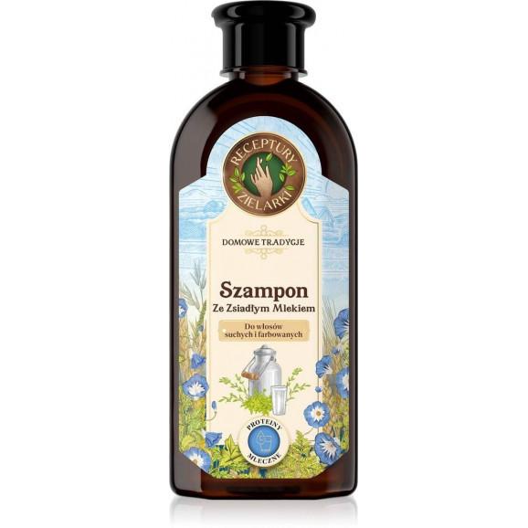 Receptury Zielarki, szampon z zsiadłym mlekiem do włosów suchych i farbowanych, 350 ml - zdjęcie produktu