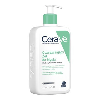 CeraVe, oczyszczający żel do mycia z ceramidami dla skóry normalnej i tłustej, 473 ml.