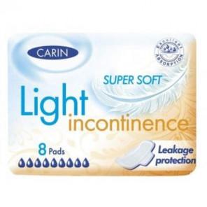 CARIN Light Incontinence Super Soft, wkładki ze skrzydełkami na nietrzymanie moczu, 8 szt. - zdjęcie produktu