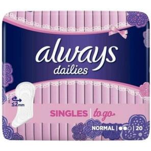 Always Dailies Singles To Go Normal, wkładki higieniczne, 20 szt. - zdjęcie produktu