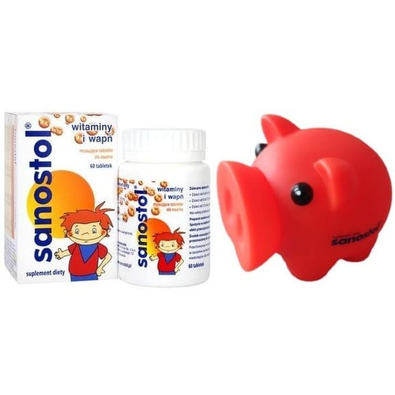 Sanostol, tabletki musujące do ssania, 60 szt. + świnka skarbonka - zdjęcie produktu