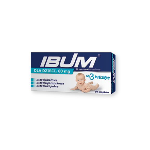 Ibum dla dzieci 60 mg, czopki od 3 miesiąca, 10 szt. - zdjęcie produktu