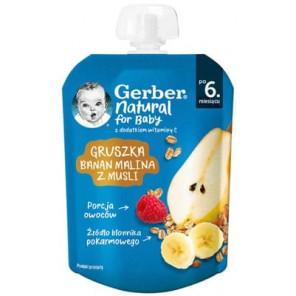 Gerber, deser, gruszka, banan, malina z musli, po 6 miesiącu, tubka, 80 g - zdjęcie produktu