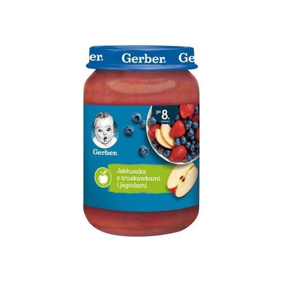 Gerber, deser, jabłuszka z truskawkami i jagodami, po 8 miesiącu, słoiczek, 190 g - zdjęcie produktu